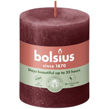 Bolsius rustiek stompkaars velvet red ø68x80 mm 30 uur (4 stuks)