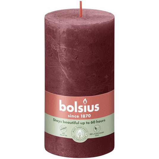 Bolsius rustiek stompkaars velvet red ø68x130 mm 60 uur (4 stuks)