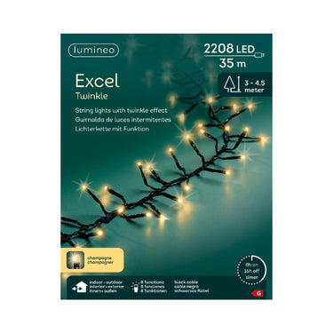 Lumineo kerstverlichting excel twinkel 35 meter 2208 lampen champagne