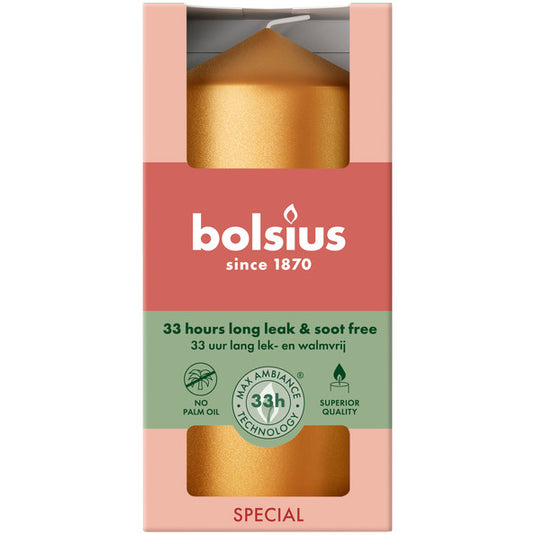 Bolsius stompkaars metallic golden orange ø58x120 mm 33 uur (6 stuks)