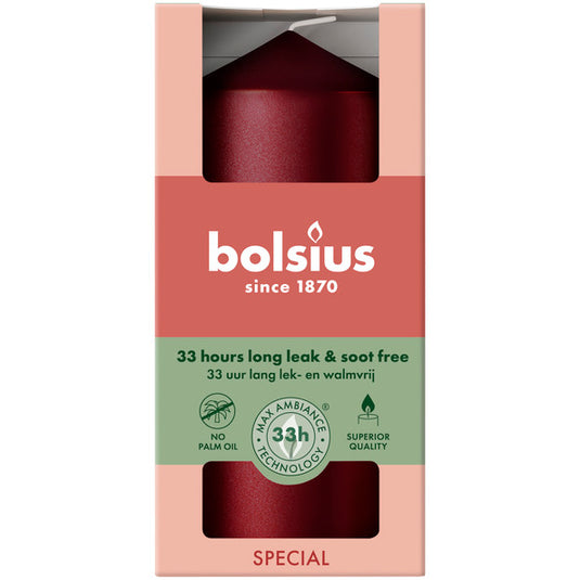 Bolsius stompkaars metallic red ø58x120 mm 33 uur (6 stuks)