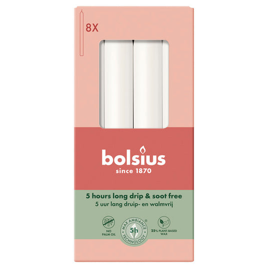 Bolsius dinerkaarsen cloudy white ø20x170 mm 5 uur (4x 8 stuks)