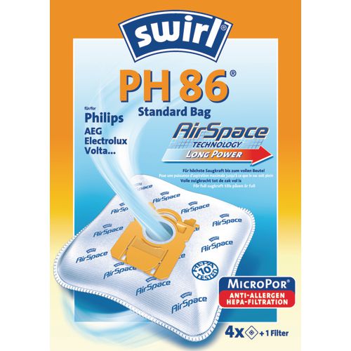 Stofzuigerzak swirl ph86 airspace wit 4 stuks