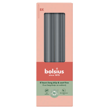 Bolsius dinerkaarsen stormy grey ø20x230 mm 8 uur (4x 8 stuks)