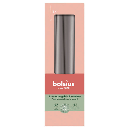 Bolsius gotische kaarsen stormy grey ø24x245 mm 7 uur (8x 4 stuks)