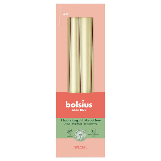 Bolsius gotische kaarsen metallic white silver ø24x245 mm 7 uur (8x 4 stuks)