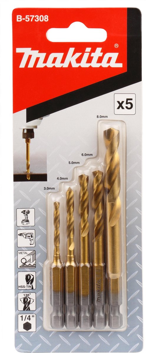 Makita b-57308 metaalborenset hss-tin 5-delig