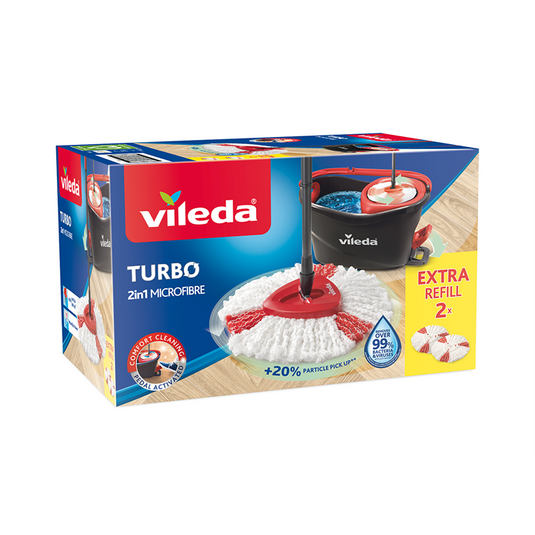 Vileda turbo 2in1 - pedaalsysteem met 2 vervangingen - microvezelmop 2in1
