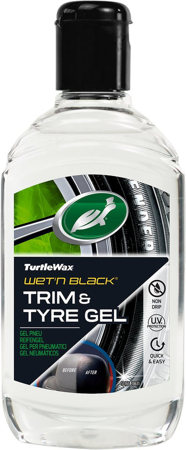 Turtle wax wet n black tyre trim gel - laat een diepe zwarte glans achter op rubber kunststof - herstelt en zorgt voor een beschermend laag - bestand tegen degradatie - 300ml