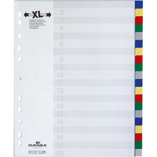 Tabbladen durable 6759 polypropyleen a4 assorti 20 tabbladen