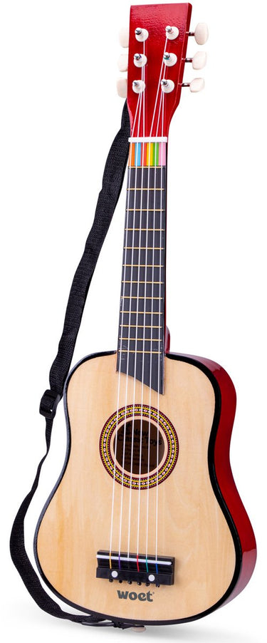 Woet ® houten speelgoedgitaar met draagriem - bruin naturel - speelgoedinstrument - mijn eerste gitaar inclusief muziekboekje - speelgitaar voor kinderen - vanaf 3 jaar