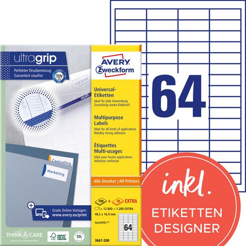 Multifunctionele etiketten avery wit 12800 stuks
