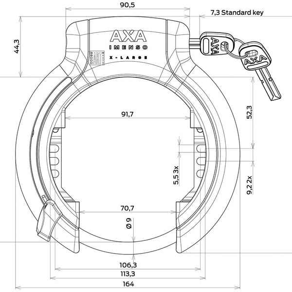 Ringslot Axa Imenso X Large met vaste sleutel - zwart (werkplaatsverpakking)