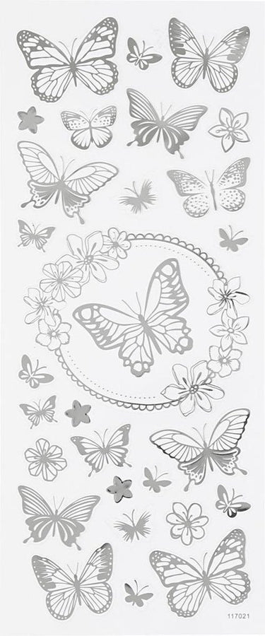 Creativ company creotime stickers vlinder zilver 10 x 24 cm 28-delig