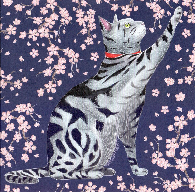 Afbeelding laden in galerijviewer, Kaart+envelop. sakura poes. 16x16 cm
