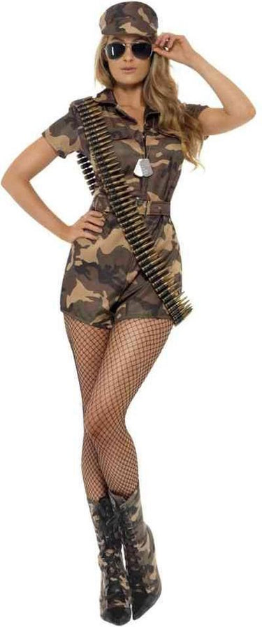 Smiffys sexy army girl kostuum | legerpakje | leger jumpsuit - carnavalskleding dames maat l (44-46)