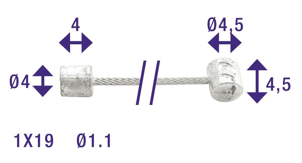 Schakel binnenkabel Elvedes 2250mm verzinkt ø1,1mm Shimano Huret N-nippel en T-nippel (op kaart)