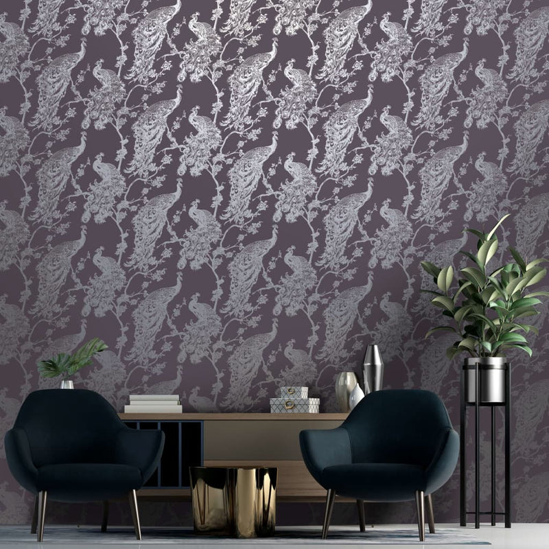 Load image into Gallery viewer, DUTCH WALLCOVERINGS DUTCH WALLCOVERINGS Behang Peacock paars en zilverkleurig
