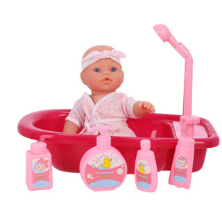 Load image into Gallery viewer, My beautiful dollsroom poppenbadje met douchefunctie, pop en set van 5 accessoires
