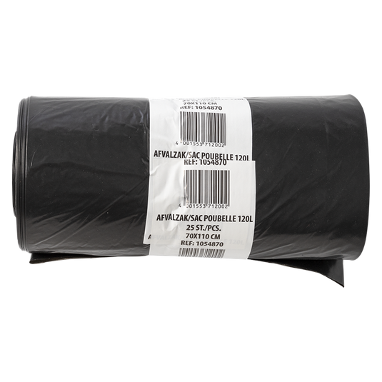 1054870 - afvalzak 120 liter, zwart ldpe25 st per rol | 10 stuks