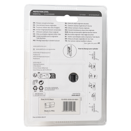 Yale 1070952 - profielcilinder 500 zwartmat 60mm (30 30) | 2 stuks