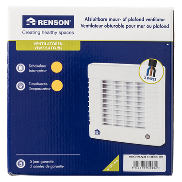 Renson 1006452 - afsluitbare ventilator met timer 7222t wit ø 125 | 2 stuks