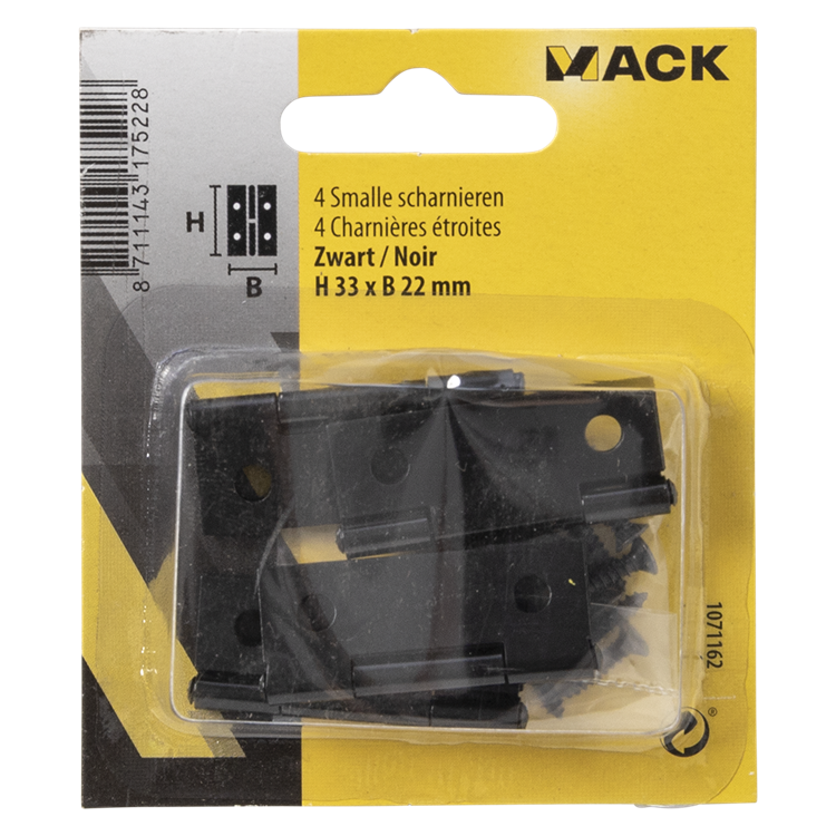 Afbeelding laden in galerijviewer, Mack 1071162 - 4 smalle scharnieren zwart h 33 x b22 mm | 5 stuks
