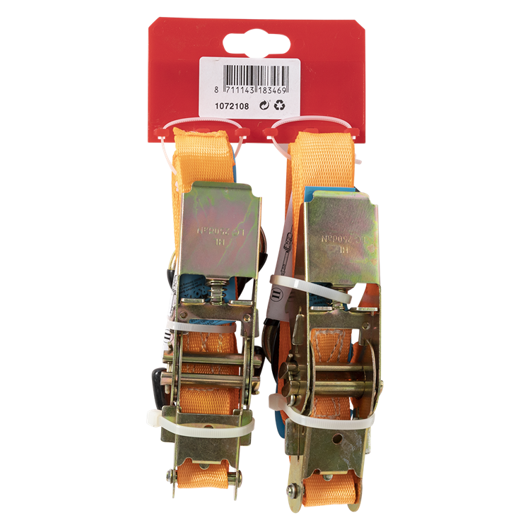 Afbeelding laden in galerijviewer, Mack 1072108 - 2 spangordels pe, ratelspanner25mm-4m max 500kg 2d,2 s haken | 5 stuks
