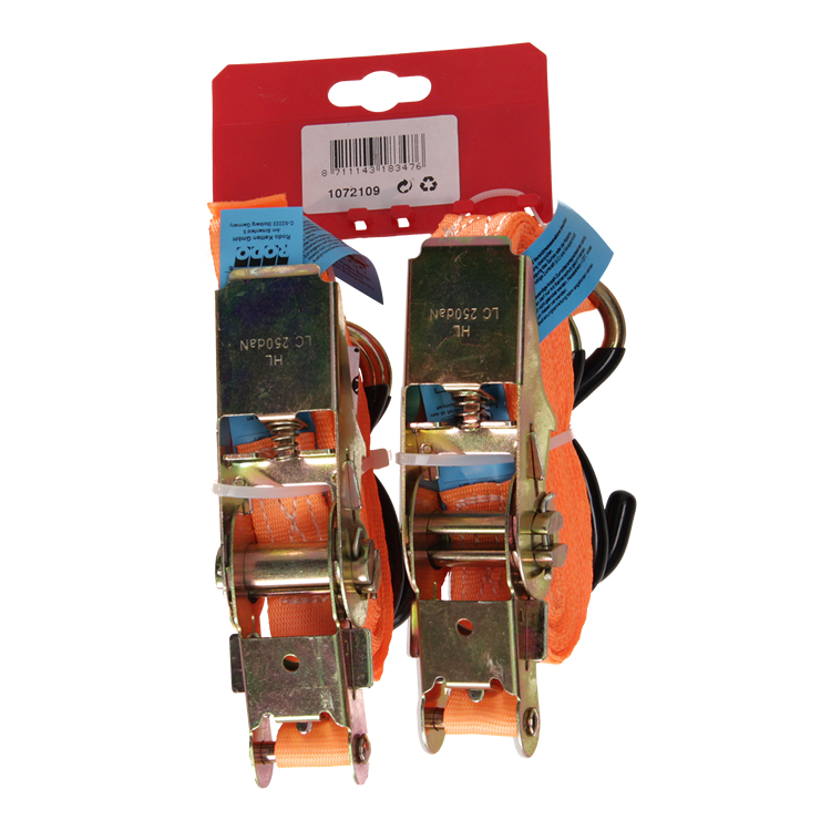 Afbeelding laden in galerijviewer, Mack 1072109 - 2 spangordels pe, ratelspanner25mm-6m max 500kg 2d, s haken | 5 stuks
