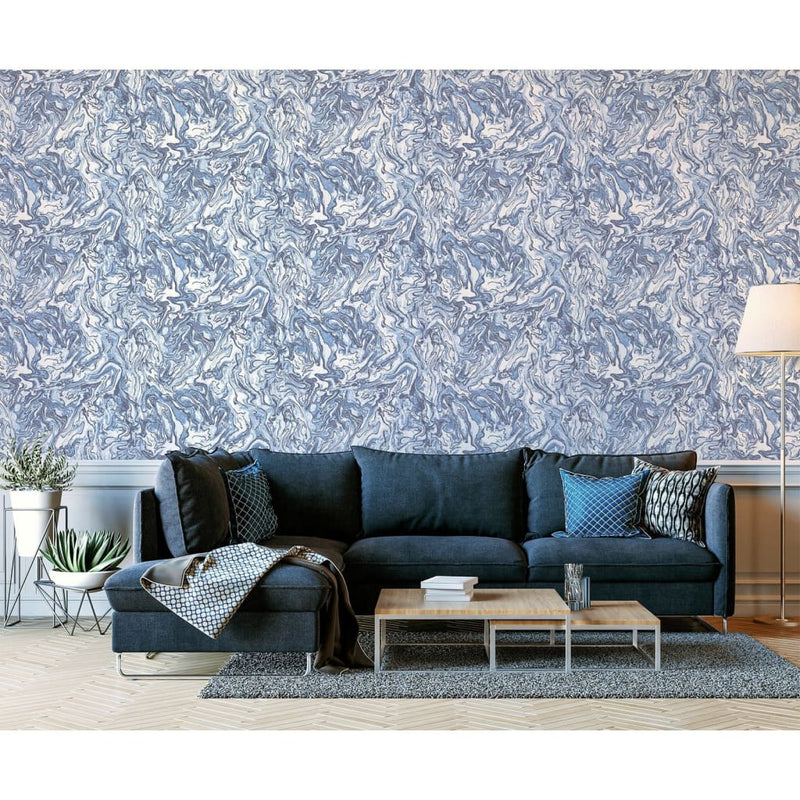 Load image into Gallery viewer, Dutch wallcoverings behang liquid marble blauw
