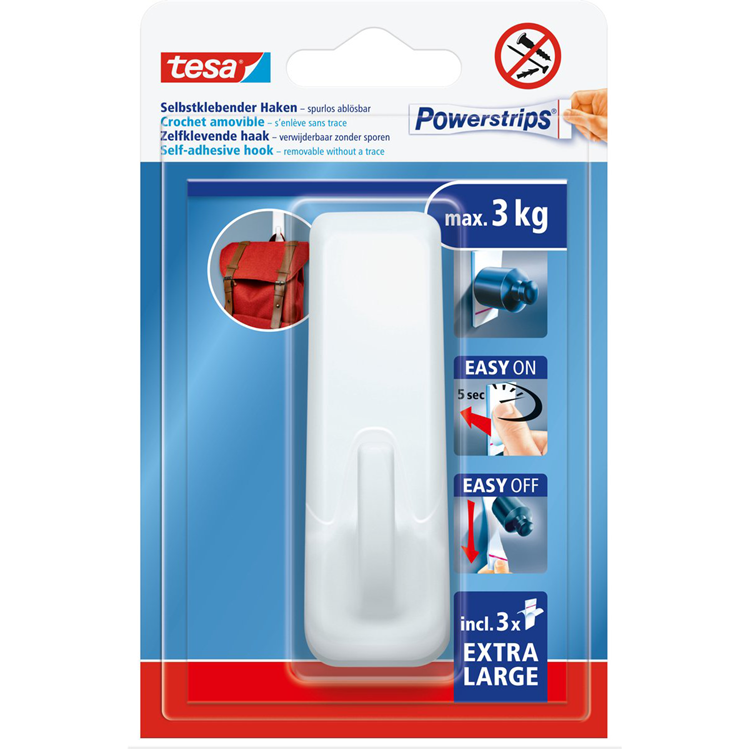 Afbeelding laden in galerijviewer, Tesa powerstrips haak xl ovaal - wit - herbruikbare wandhaak - zonder boren - 1 haak + 3 powerstrips
