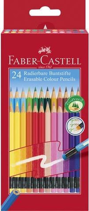 Faber-castell kleurpotloden - etui 24 stuks - uitwisbaar - met gum - fc-116625