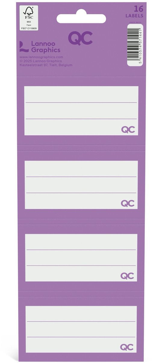 Qc colour zelfklevende schooletiketten paars - set van 16 stuks
