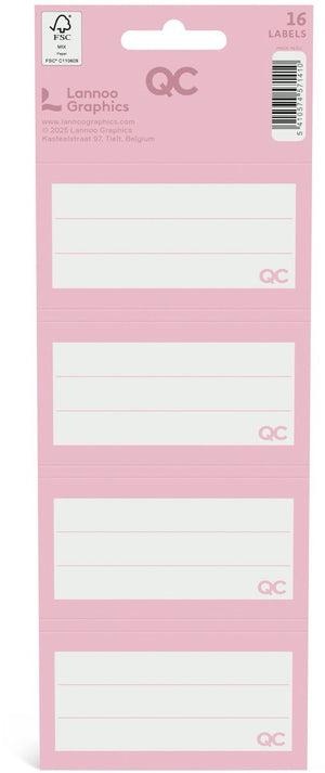 Qc colour zelfklevende schooletiketten - roze - set van 16 stuks