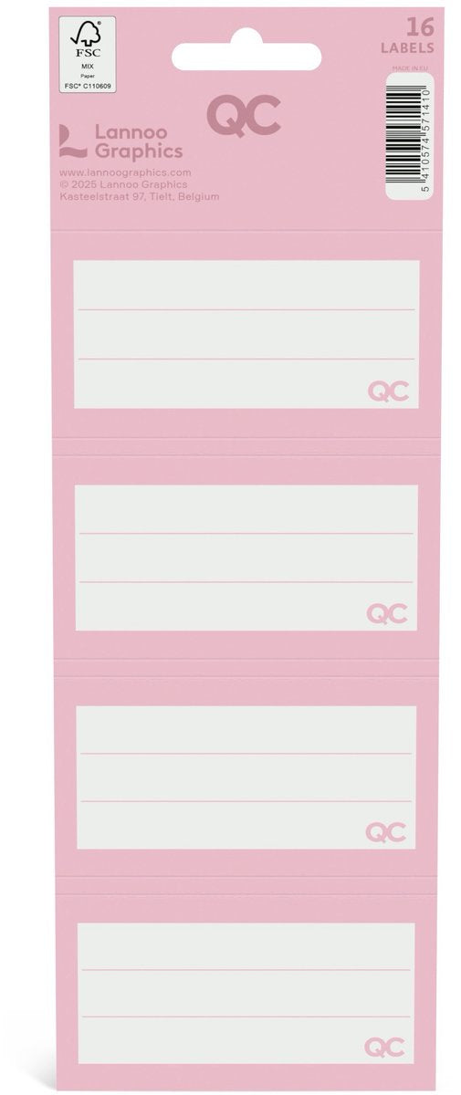 Qc colour zelfklevende schooletiketten - roze - set van 16 stuks