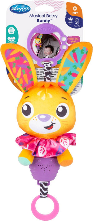Playgro musical pullstring betsy bunny - hangspeeltje - kinderwagenspeeltje - speelgoed baby - speelgoed 1 jaar - baby speelgoed met geluid - kinderwagenaccessoire - buggyaccessoire- educatief speelgoed - knuffeldier - baby speelgoed met muziek