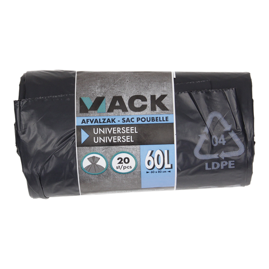 1054872 - afvalzak 60l, zwart ldpe 20 st per rol | 15 stuks