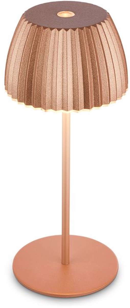 B.k.licht briloner champ mini - oplaadbare mini tafellamp - snoerloze lamp - met touch dimbaar - voor binnen en buiten - german design award winner 2025 - koper - ø8,5 x 20cm