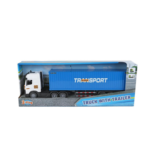 2-play vrachtwagen met oplegger frictie licht en geluid 38cm
