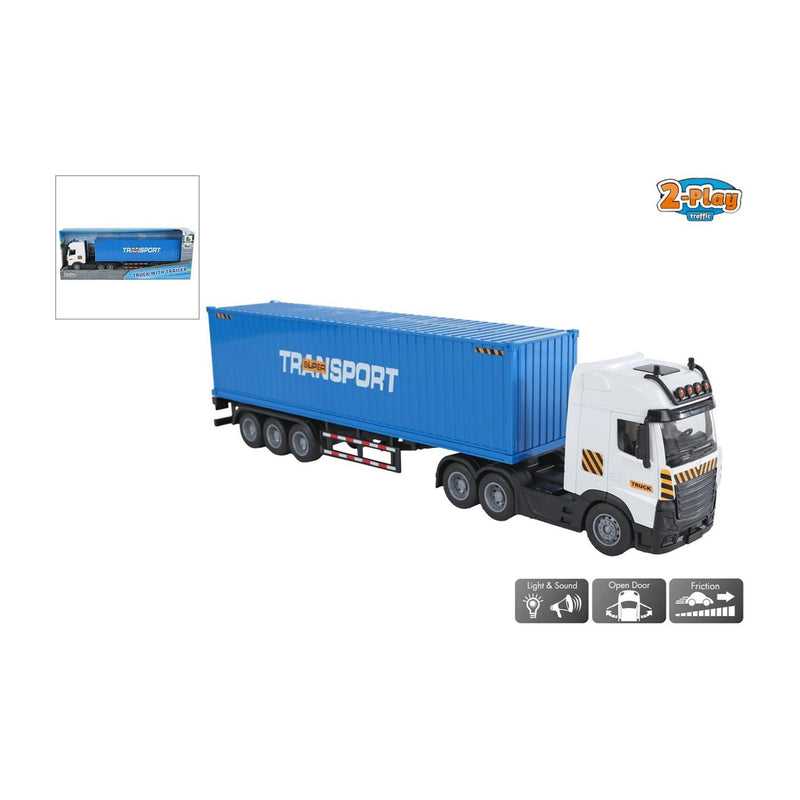 Load image into Gallery viewer, 2-play vrachtwagen met oplegger frictie licht en geluid 38cm
