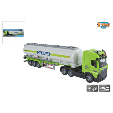 2-play vrachtwagen met tank-oplegger frictie licht en geluid 38cm