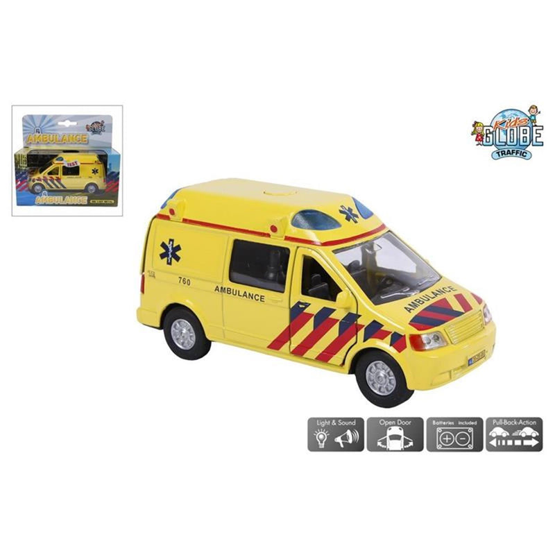 Load image into Gallery viewer, Kids globe die cast pull back ambulance met licht
