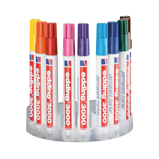 Edding 3000 permanent marker - 10 kleuren - 10 stiften - ronde punt 1,5-3 mm - water en wrijfvast - voor karton, kunststof, hout, metaal, etc. - alcohol markers voor volwassenen