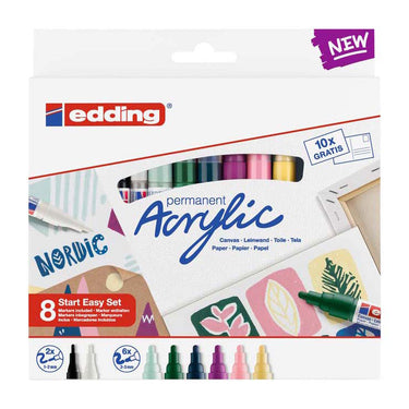 Edding acrylverf starter set nordic - 8 acryl markers - watervast - inclusief a6-briefkaartenset