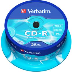 Cd-r extra protection spindel 700mb verbatim 52x 80min. 25 stuk