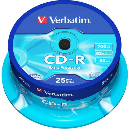 Cd-r extra protection spindel 700mb verbatim 52x 80min. 25 stuk