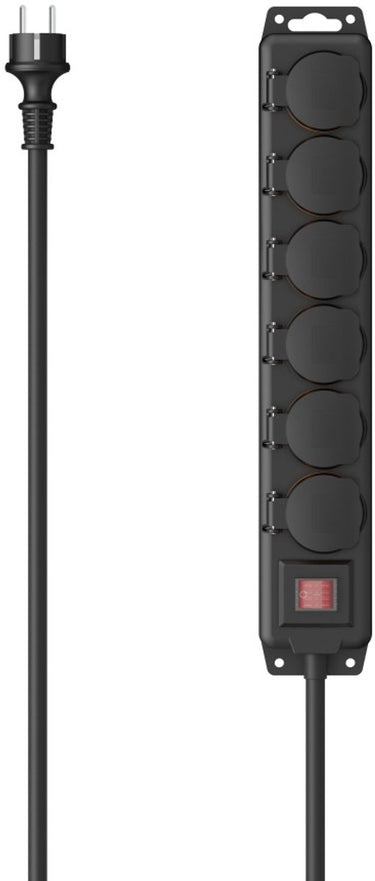 Hama stekkerdoos - 6-voudig - 2m kabel - voor buiten ip44 - zwart