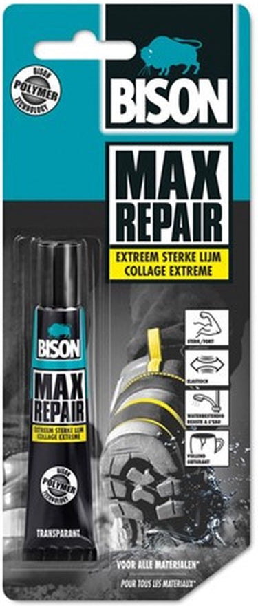 Bison max repair power 20 gram- extra krachtige en flexibele reparatielijm, transparant, ideaal voor schoenen, rubber, leer, 1001 reparaties, 20 gram tube