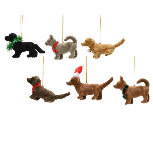 Decoris kersthanger hond 11.5x.3.5x6cm kunstsdtof 6 assorti