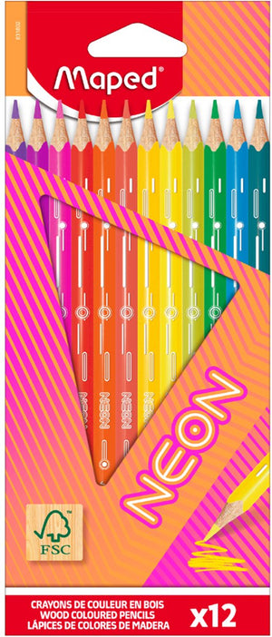 Maped office maped driekantige neon kleurpotloden, etui met 6 stuks